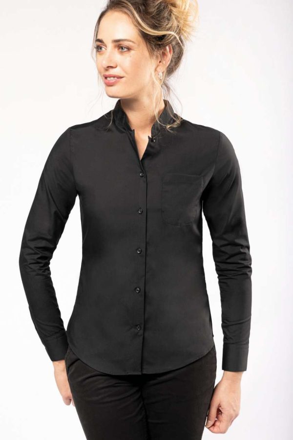 LADIES' LONG-SLEEVED MANDARIN COLLAR SHIRT