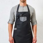 'DIVISION' WAXED LOOK DENIM BIB APRON WITH FAUX LEATHER