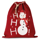 COTTON BAG WITH SNOWMAN DESIGN AND DRAWCORD CLOSURE