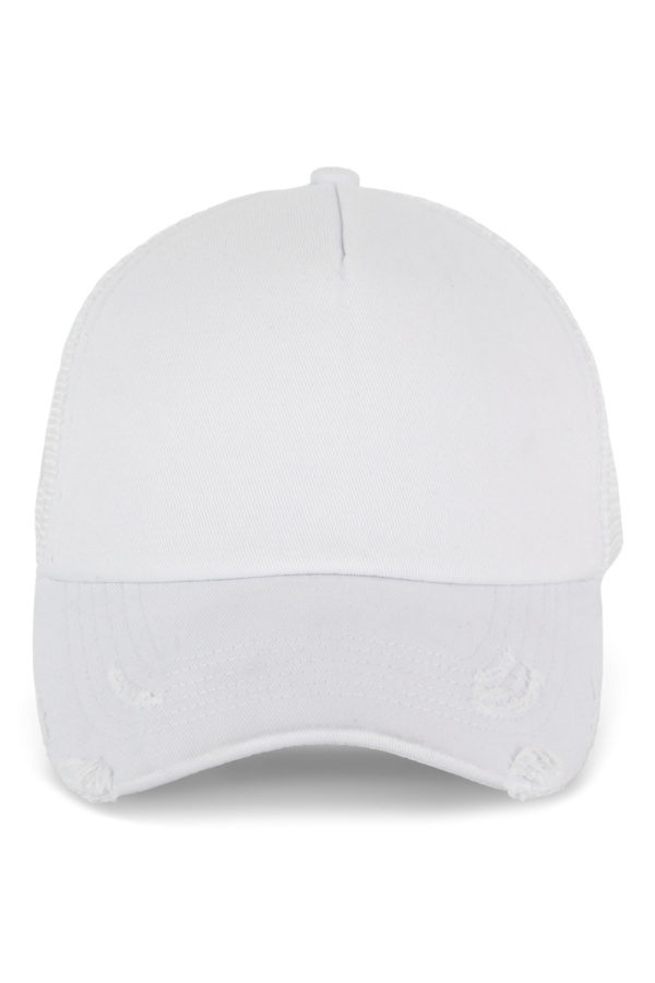 DESTROYED COTTON 5 PANEL TRUCKER WITH SOFT FRONT PANEL