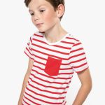 KIDS' STRIPED SHORT SLEEVE SAILOR T-SHIRT WITH POCKET