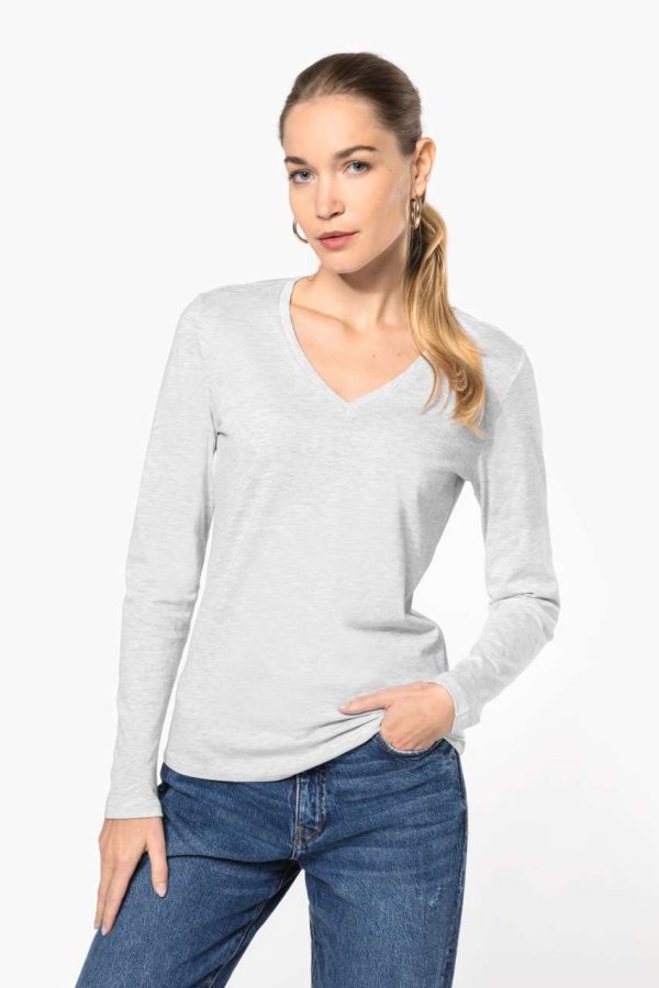 LADIES' LONG-SLEEVED V-NECK T-SHIRT